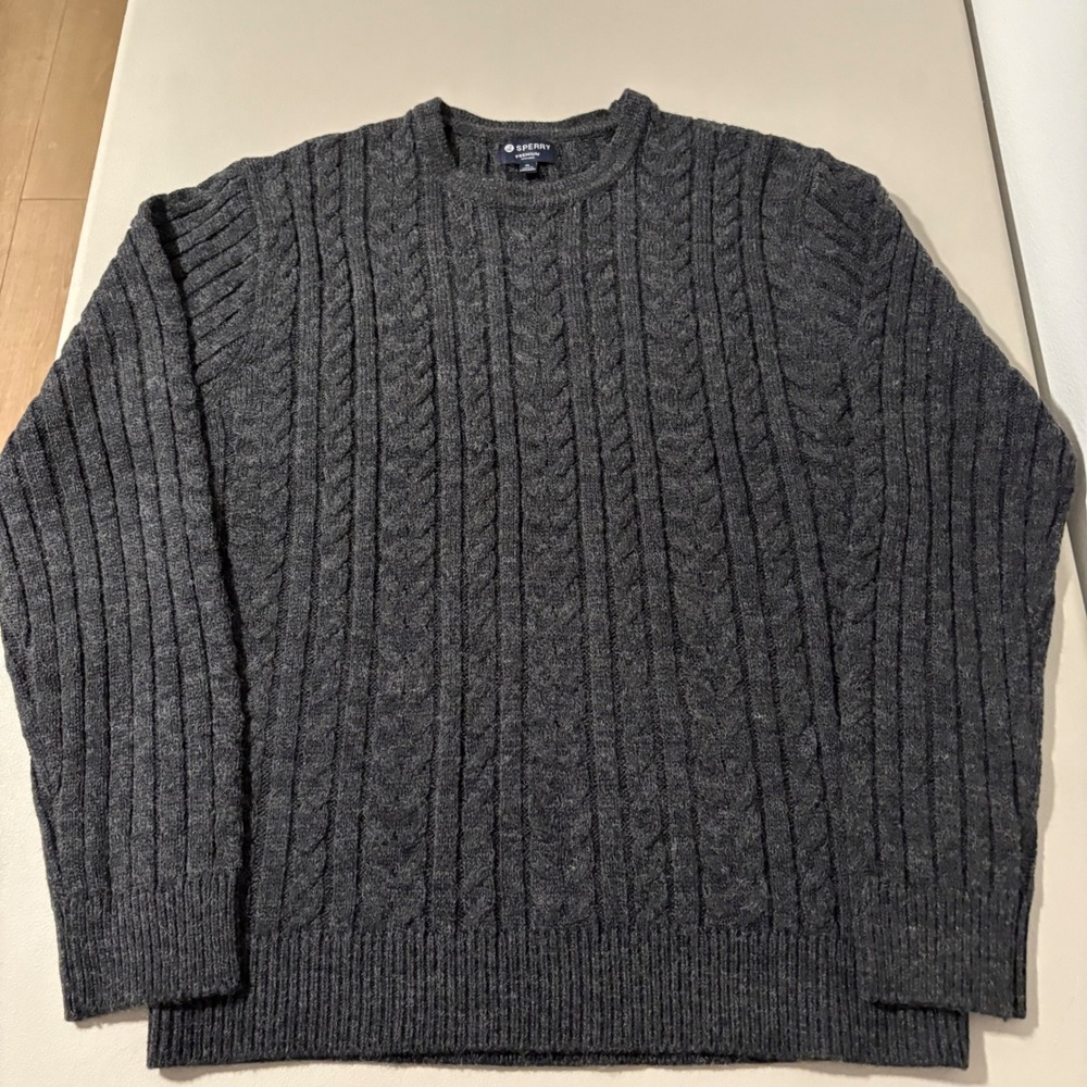 Sperry Premium Apparel Men's Charcoal Gray‎ Cable Knit Wool Blend Sweater XL